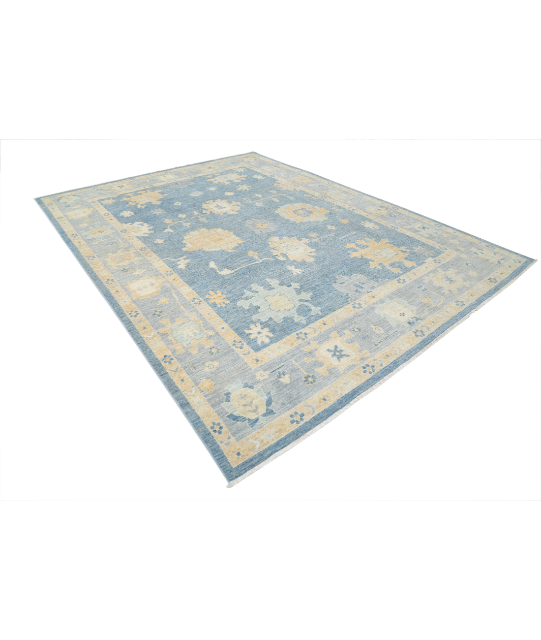 Oushak 8'11'' X 11'9'' Hand-Knotted Wool Rug 8'11'' x 11'9'' (268 X 353) / Blue / Grey
