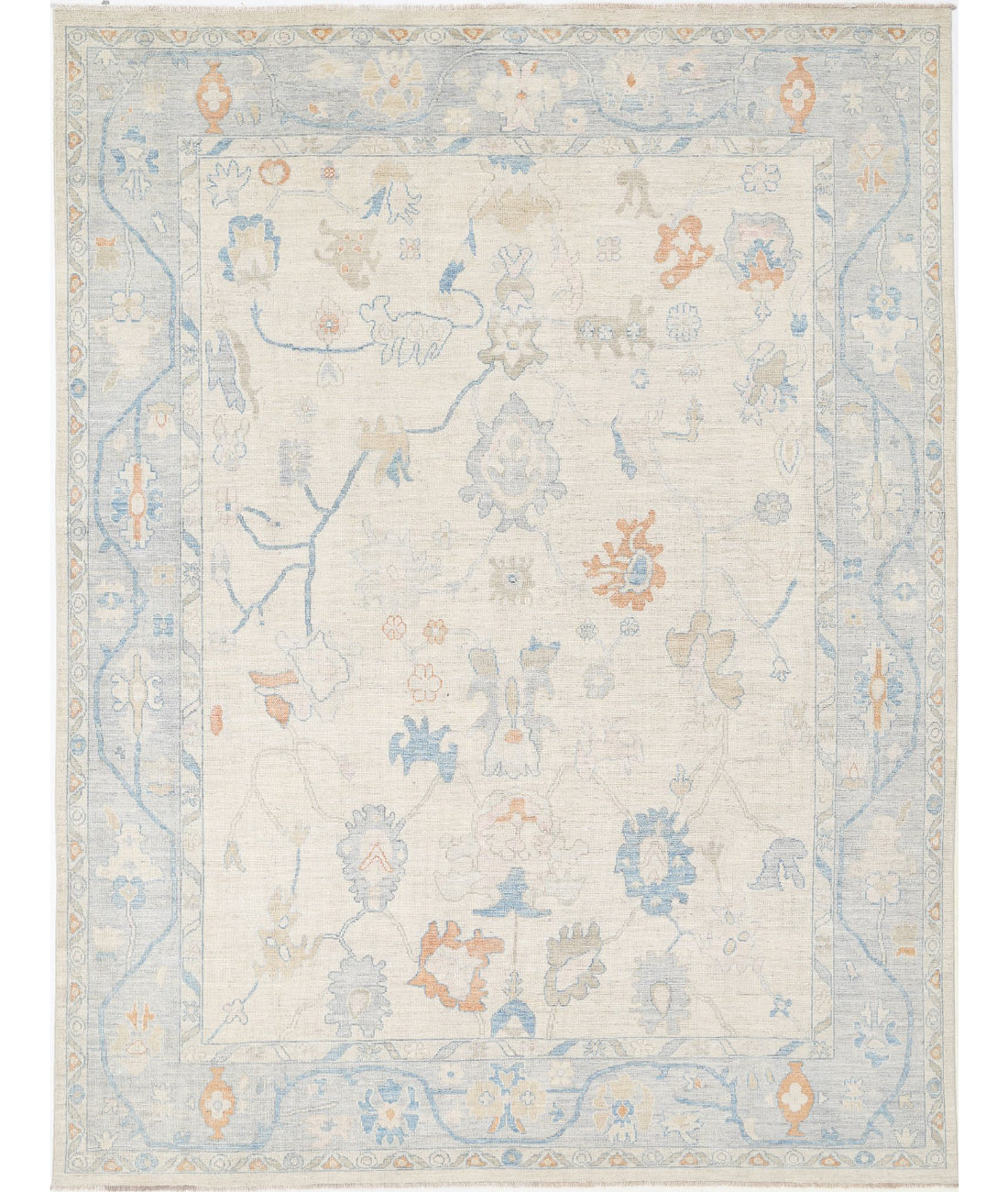 Oushak 9'0'' X 11'11'' Hand-Knotted Wool Rug 9'0'' x 11'11'' (270 X 358) / Grey / Blue