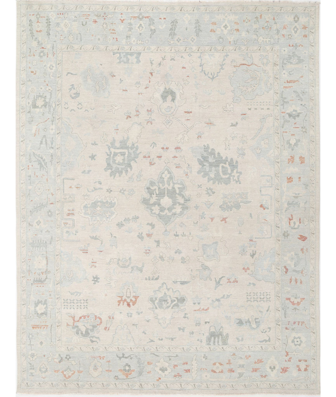 Oushak 11'8'' X 14'10'' Hand-Knotted Wool Rug 11'8'' x 14'10'' (350 X 445) / Beige / Blue