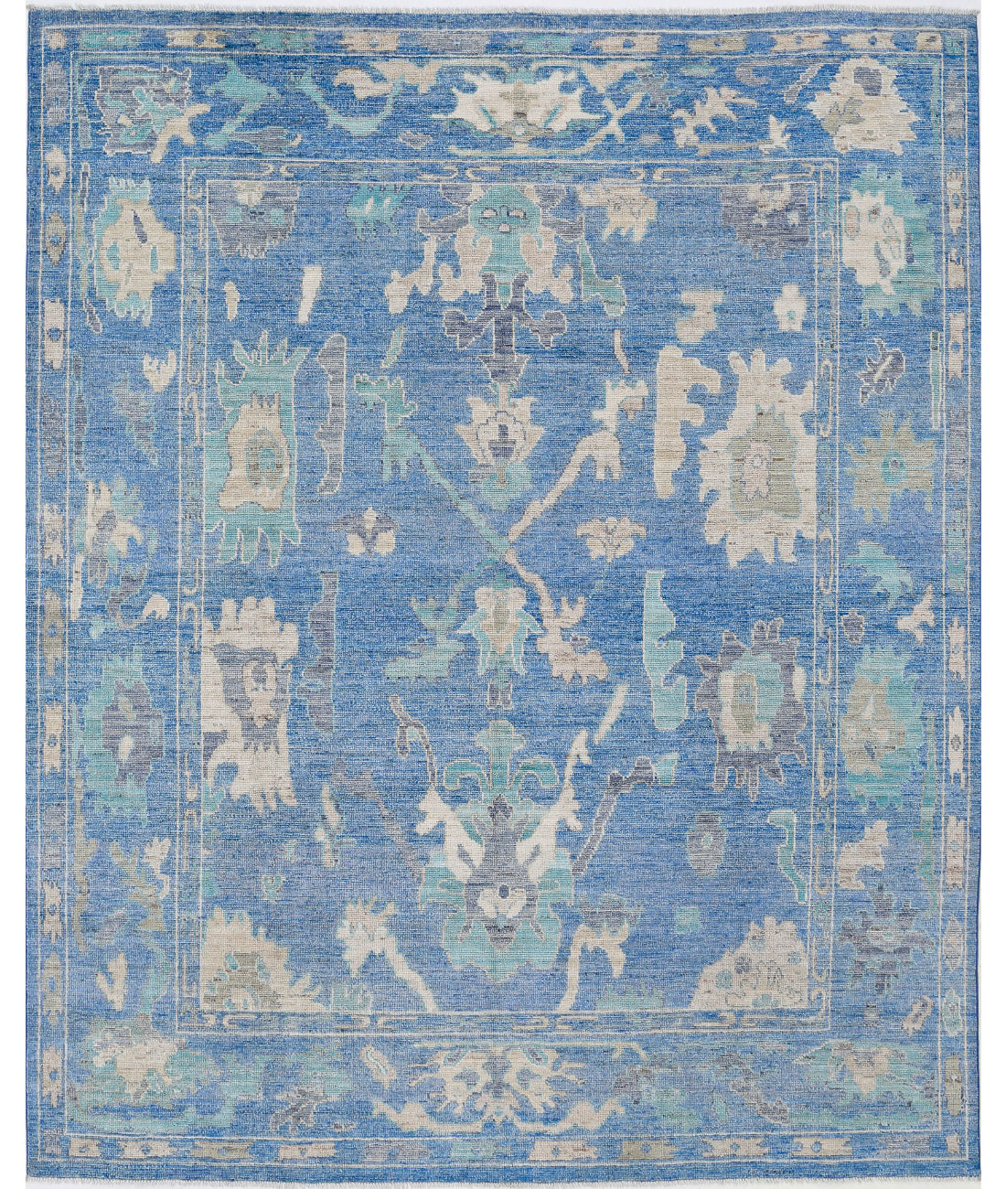 Oushak 8'0'' X 10'0'' Hand-Knotted Wool Rug 8'0'' x 10'0'' (240 X 300) / Blue / Ivory