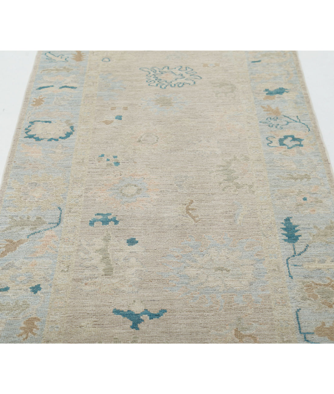Oushak 3'1'' X 11'7'' Hand-Knotted Wool Rug 3'1'' x 11'7'' (93 X 348) / Taupe / Blue
