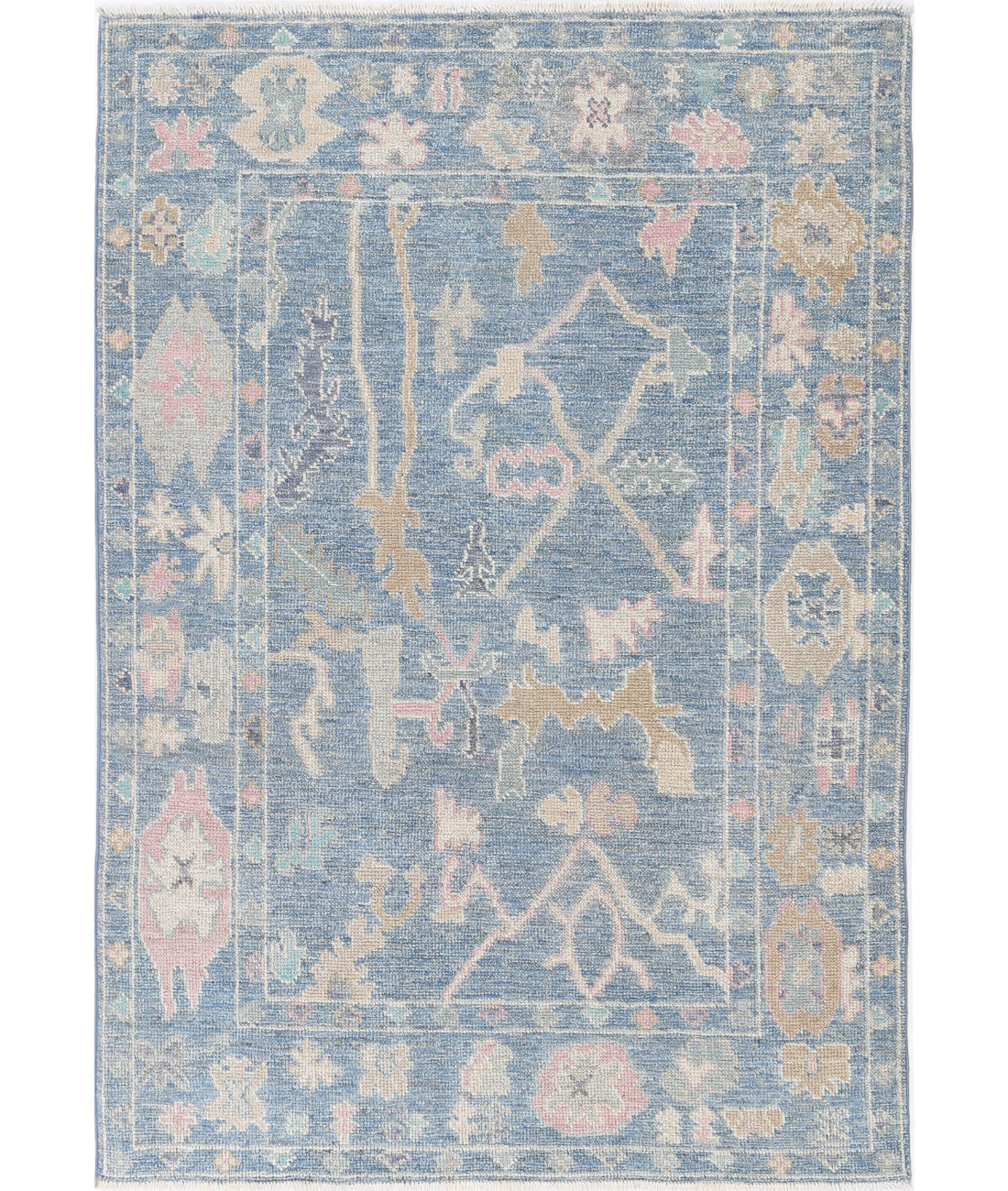 Oushak 4'0'' X 5'10'' Hand-Knotted Wool Rug 4'0'' x 5'10'' (120 X 175) / Blue / Blue