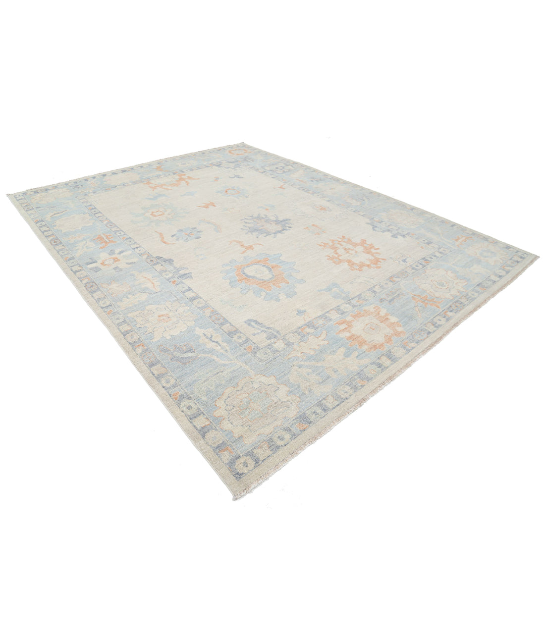 Oushak 9'2'' X 11'10'' Hand-Knotted Wool Rug 9'2'' x 11'10'' (275 X 355) / Ivory / Blue