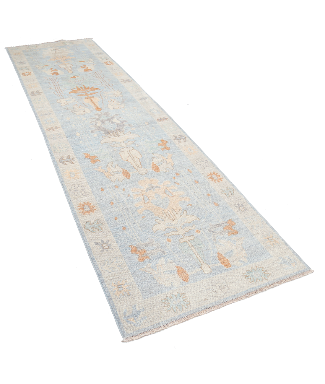 Oushak 3'1'' X 11'6'' Hand-Knotted Wool Rug 3'1'' x 11'6'' (93 X 345) / Blue / Silver
