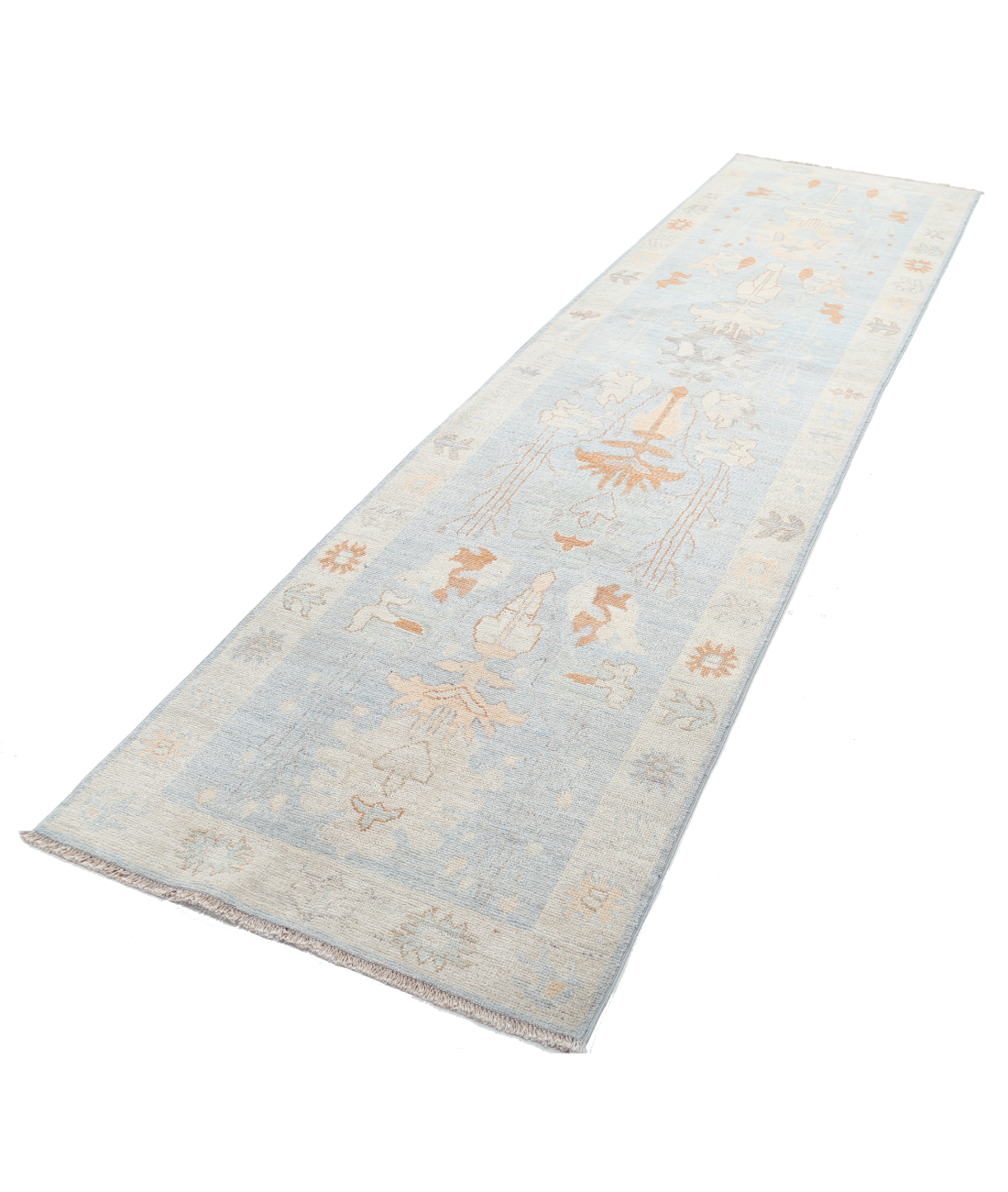 Oushak 3'1'' X 11'6'' Hand-Knotted Wool Rug 3'1'' x 11'6'' (93 X 345) / Blue / Silver