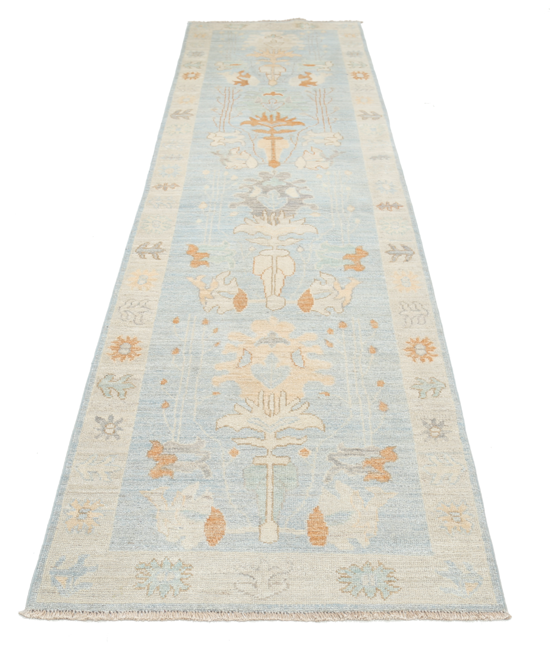 Oushak 3'1'' X 11'6'' Hand-Knotted Wool Rug 3'1'' x 11'6'' (93 X 345) / Blue / Silver