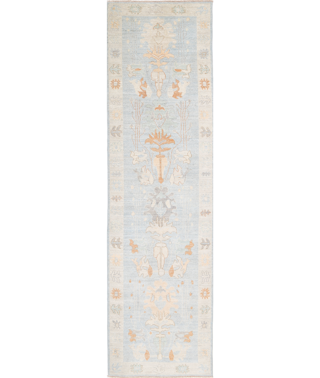 Oushak 3'1'' X 11'6'' Hand-Knotted Wool Rug 3'1'' x 11'6'' (93 X 345) / Blue / Silver