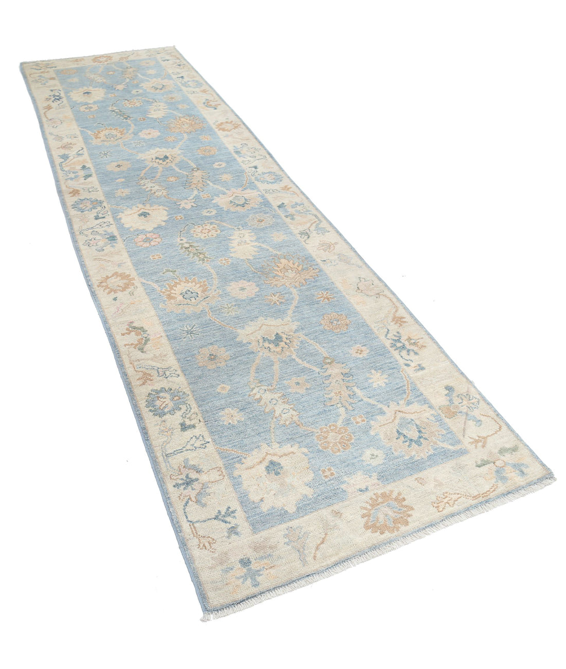 Oushak 3'1'' X 11'3'' Hand-Knotted Wool Rug 3'1'' x 11'3'' (93 X 338) / Blue / Ivory