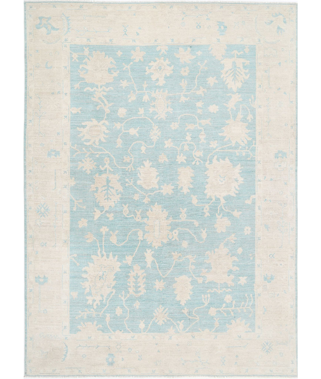 Oushak 9'8'' X 13'2'' Hand-Knotted Wool Rug 9'8'' x 13'2'' (290 X 395) / Green / Taupe