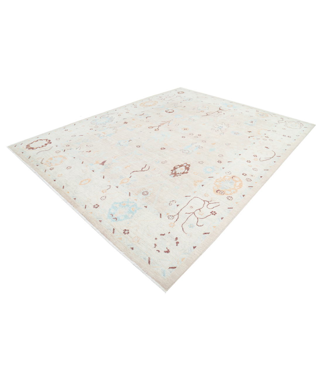 Hand Knotted Oushak Wool Rug 9' 3" X 11' 9" 9' 3" X 11' 9" (282 X 358) / Taupe / Ivory