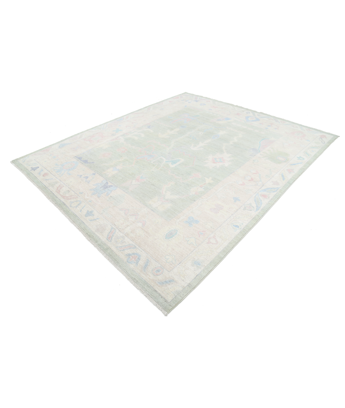 Oushak 8' 2" X 9' 9" Hand-Knotted Wool Rug 8' 2" X 9' 9" (249 X 297) / Green / Taupe