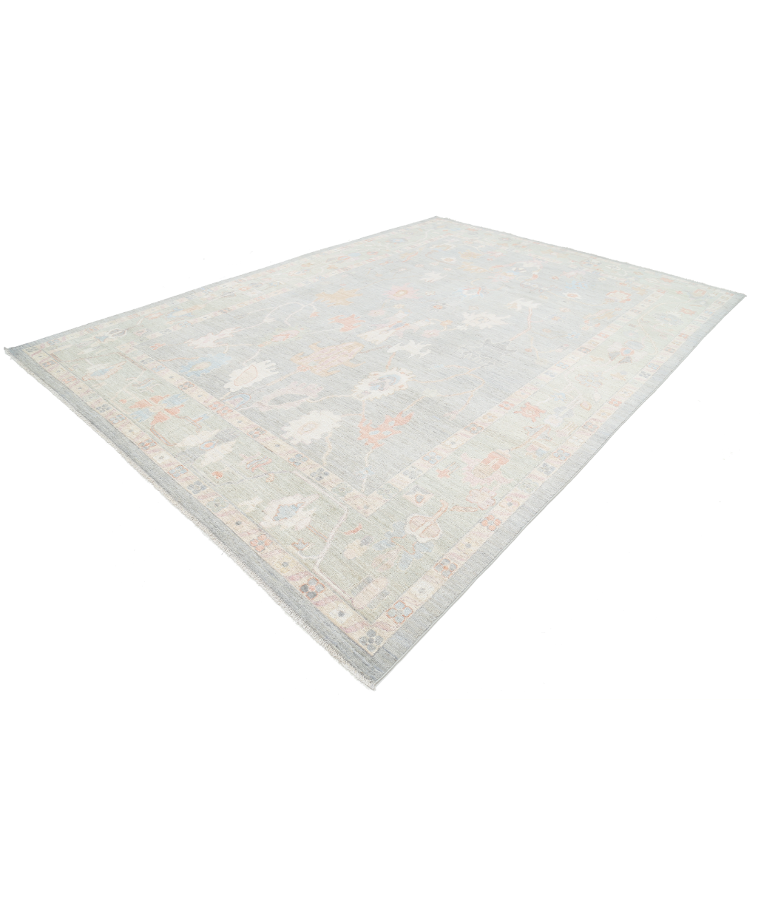 Oushak 10' 0" X 13' 10" Hand-Knotted Wool Rug 10' 0" X 13' 10" (305 X 422) / Grey / Green