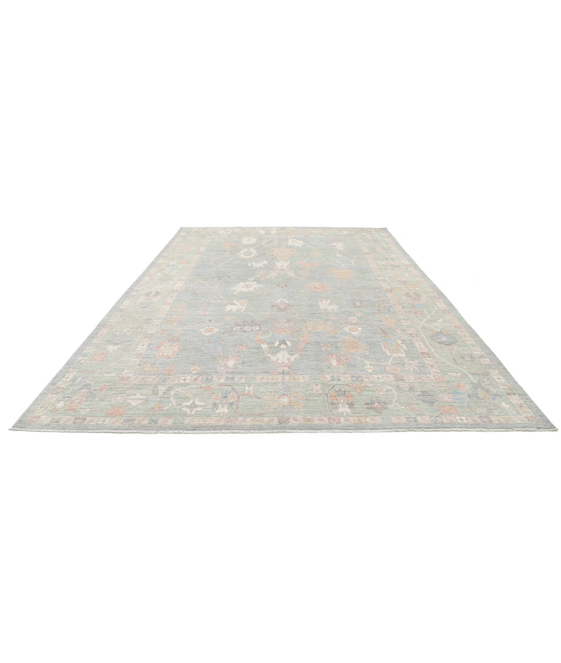 Oushak 10' 0" X 13' 10" Hand-Knotted Wool Rug 10' 0" X 13' 10" (305 X 422) / Grey / Green