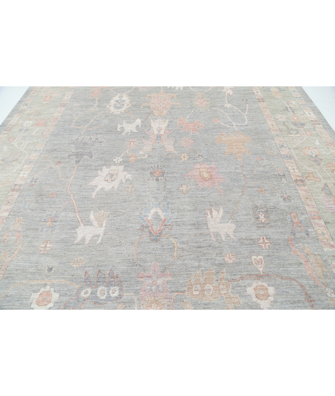 Oushak 10' 0" X 13' 10" Hand-Knotted Wool Rug 10' 0" X 13' 10" (305 X 422) / Grey / Green