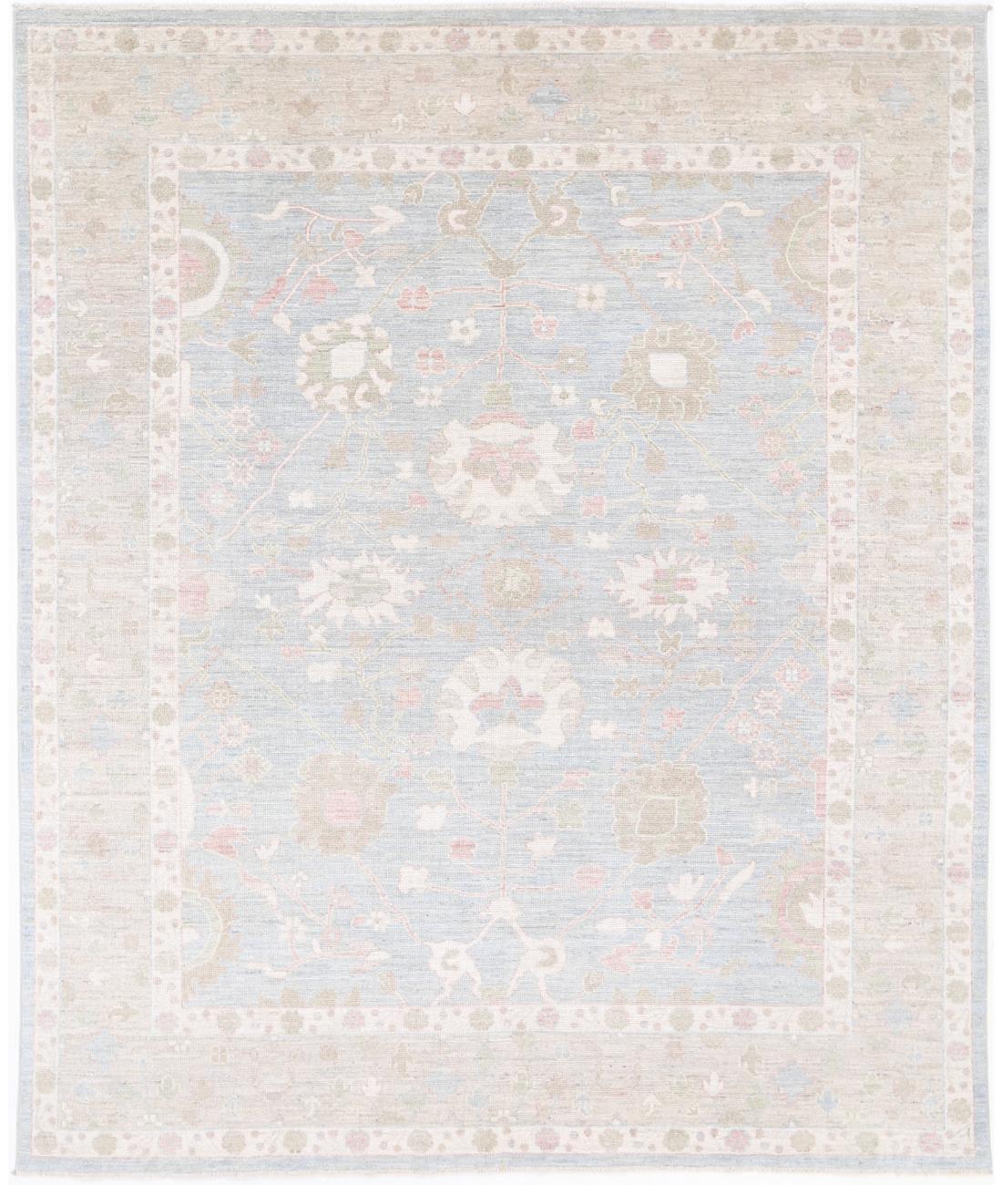 Oushak 8' 1" X 9' 10" Hand-Knotted Wool Rug 8' 1" X 9' 10" (246 X 300) / Blue / Taupe