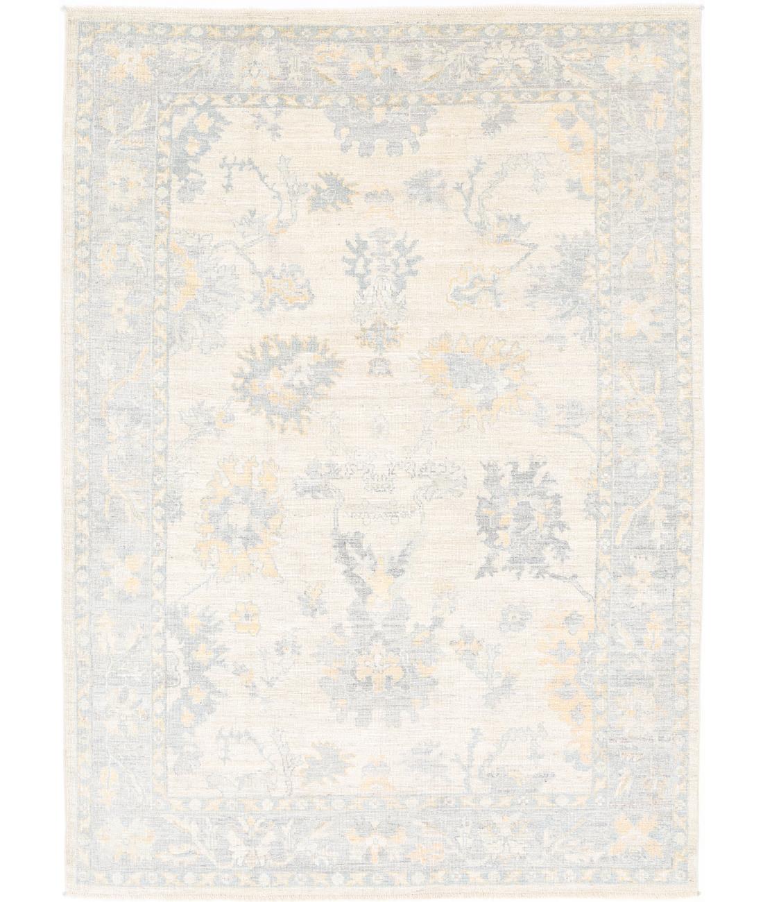 Oushak 6' 2" X 8' 9" Hand-Knotted Wool Rug 6' 2" X 8' 9" (188 X 267) / Ivory / Grey