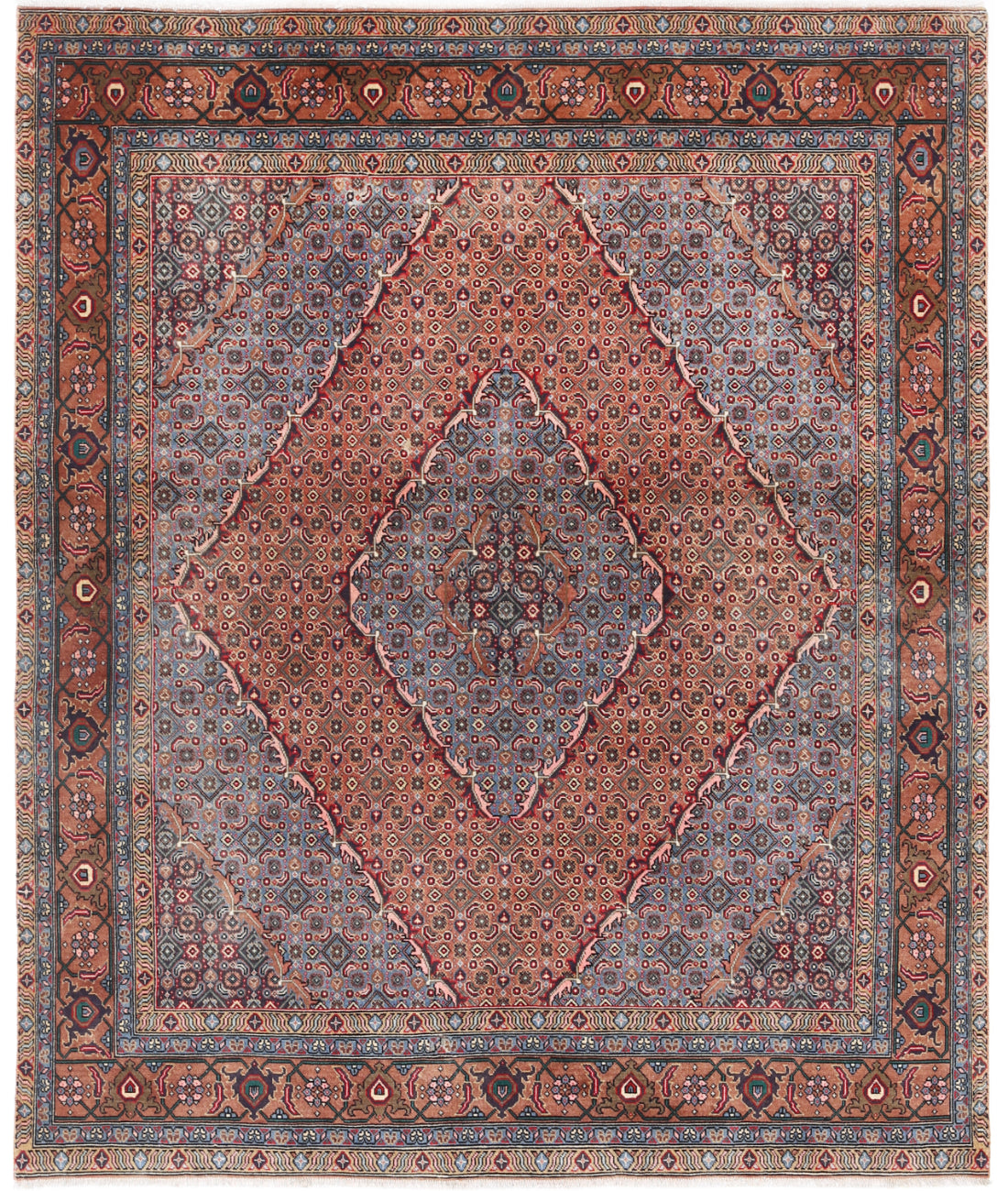 Bijar 6' 4" X 7' 9" Hand-Knotted Wool Rug 6' 4" X 7' 9" (193 X 236) / Brown / Blue