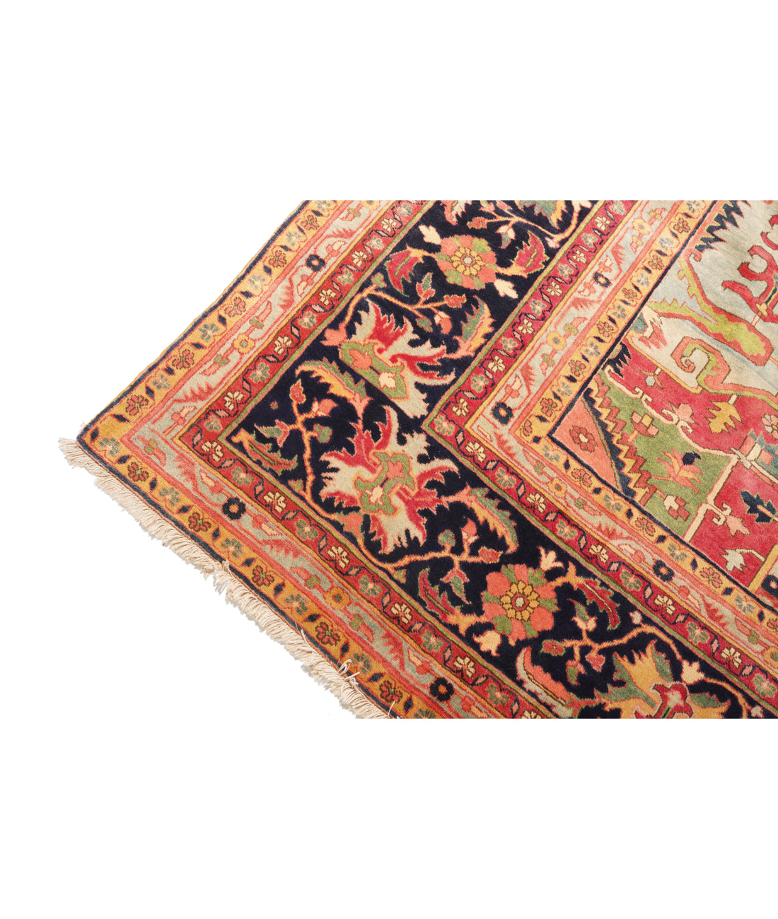 Heriz 12' 2" X 15' 7" Hand-Knotted Wool Rug 12' 2" X 15' 7" (371 X 475) / Pink / Blue