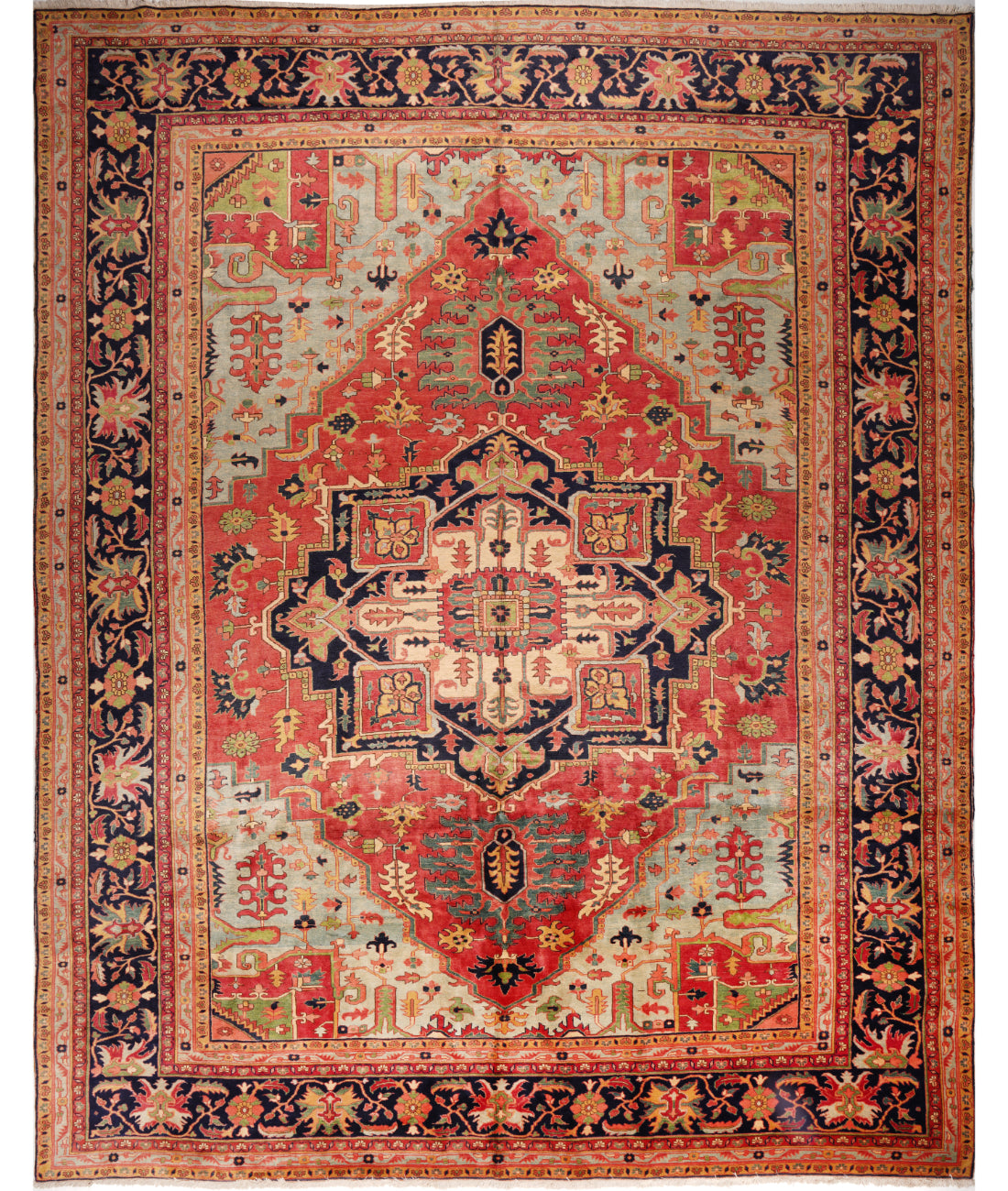 Heriz 12' 2" X 15' 7" Hand-Knotted Wool Rug 12' 2" X 15' 7" (371 X 475) / Pink / Blue