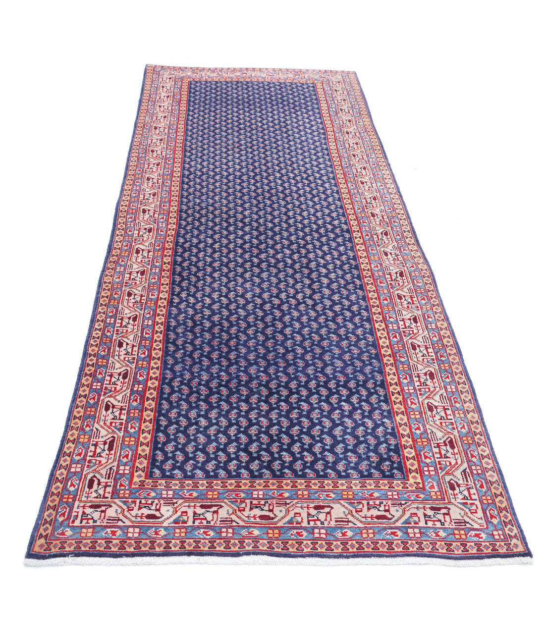 Mir-Saraband 3'5'' X 10'2'' Hand-Knotted Wool Rug 3'5'' x 10'2'' (103 X 305) / Blue / Ivory