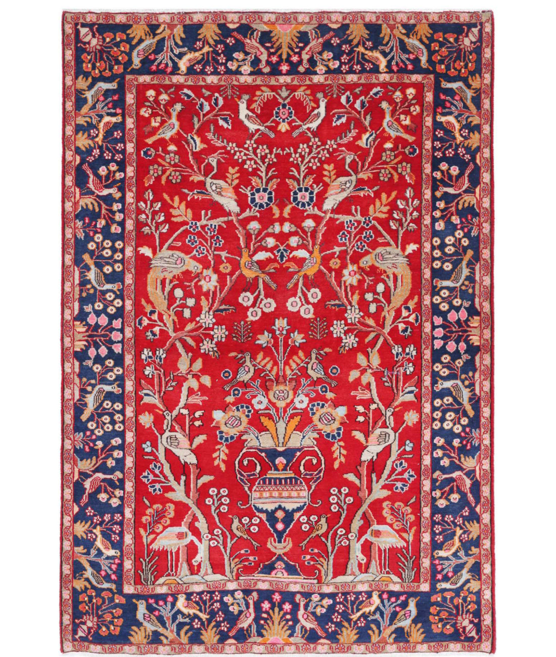 Sarouk 4'2'' X 6'3'' Hand-Knotted Wool Rug 4'2'' x 6'3'' (125 X 188) / Red / Blue