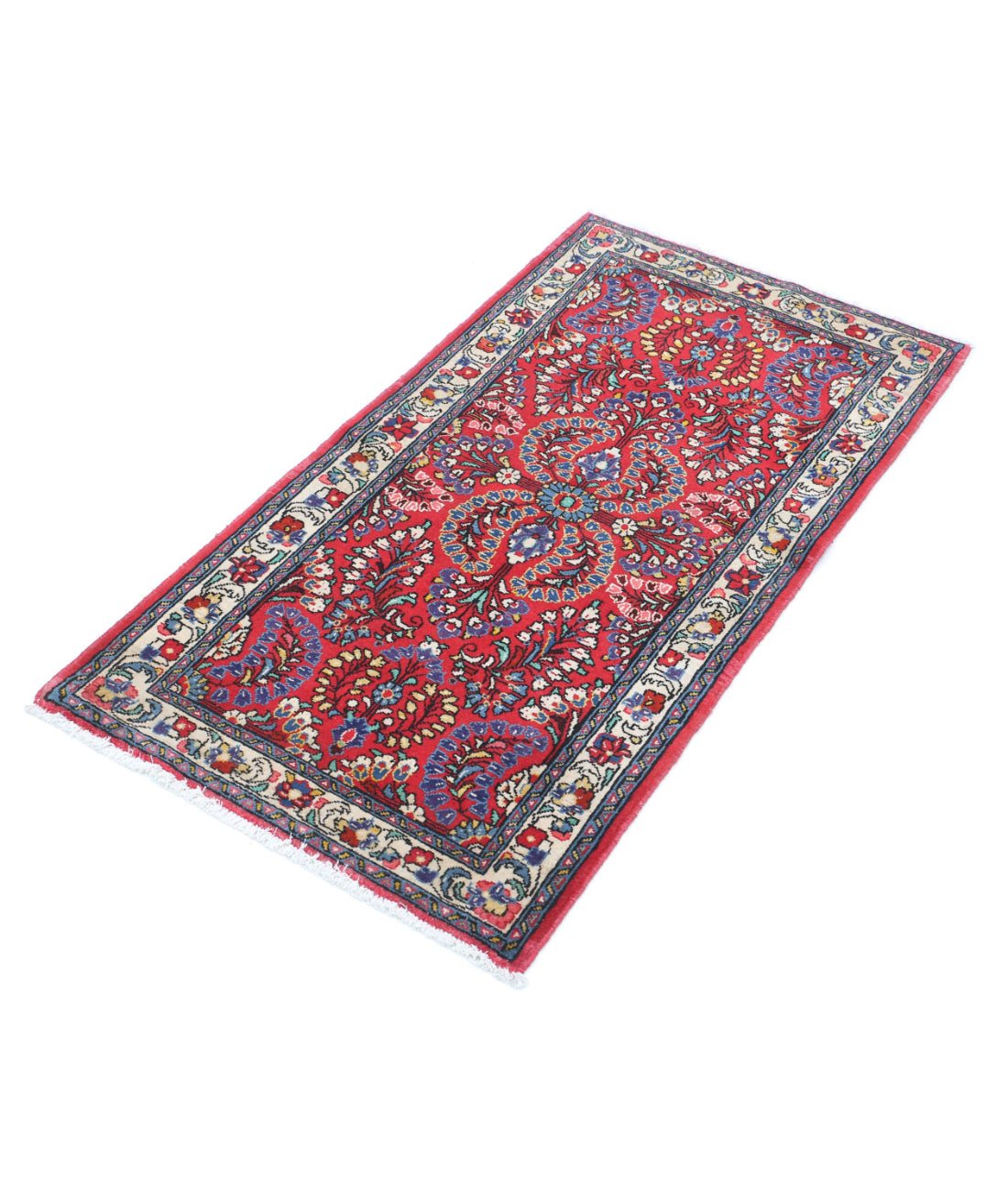 Sarouk 2'1'' X 4'2'' Hand-Knotted Wool Rug 2'1'' x 4'2'' (63 X 125) / Red / Ivory