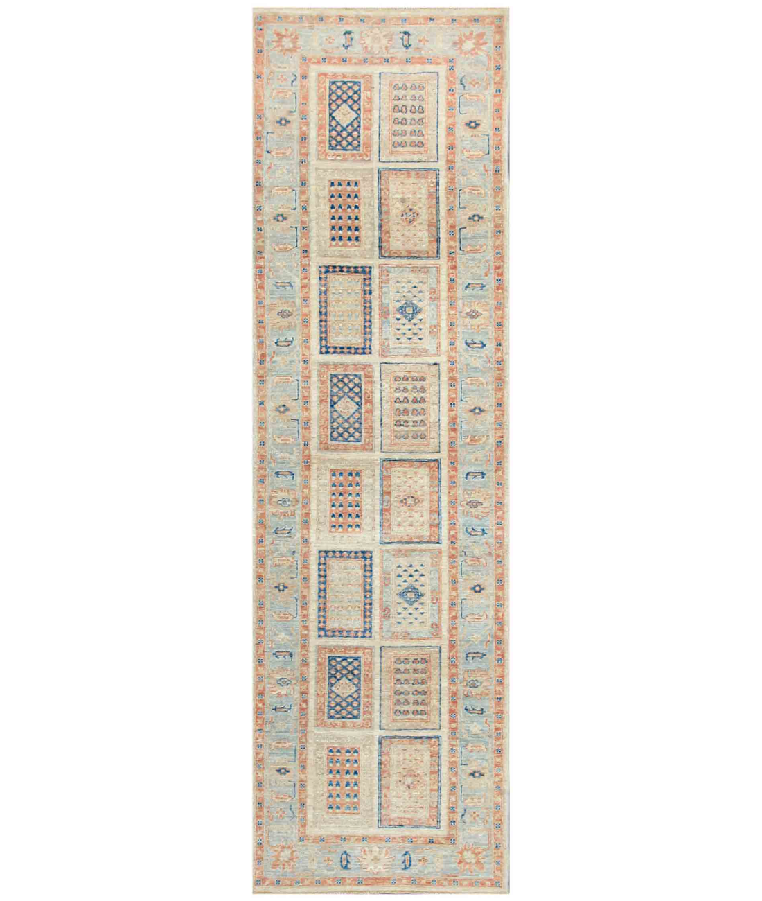 Hand Knotted Serenity Wool Rug 2' 6" X 9' 6" 2' 6" X 9' 6" (76 X 290) / Ivory / Blue