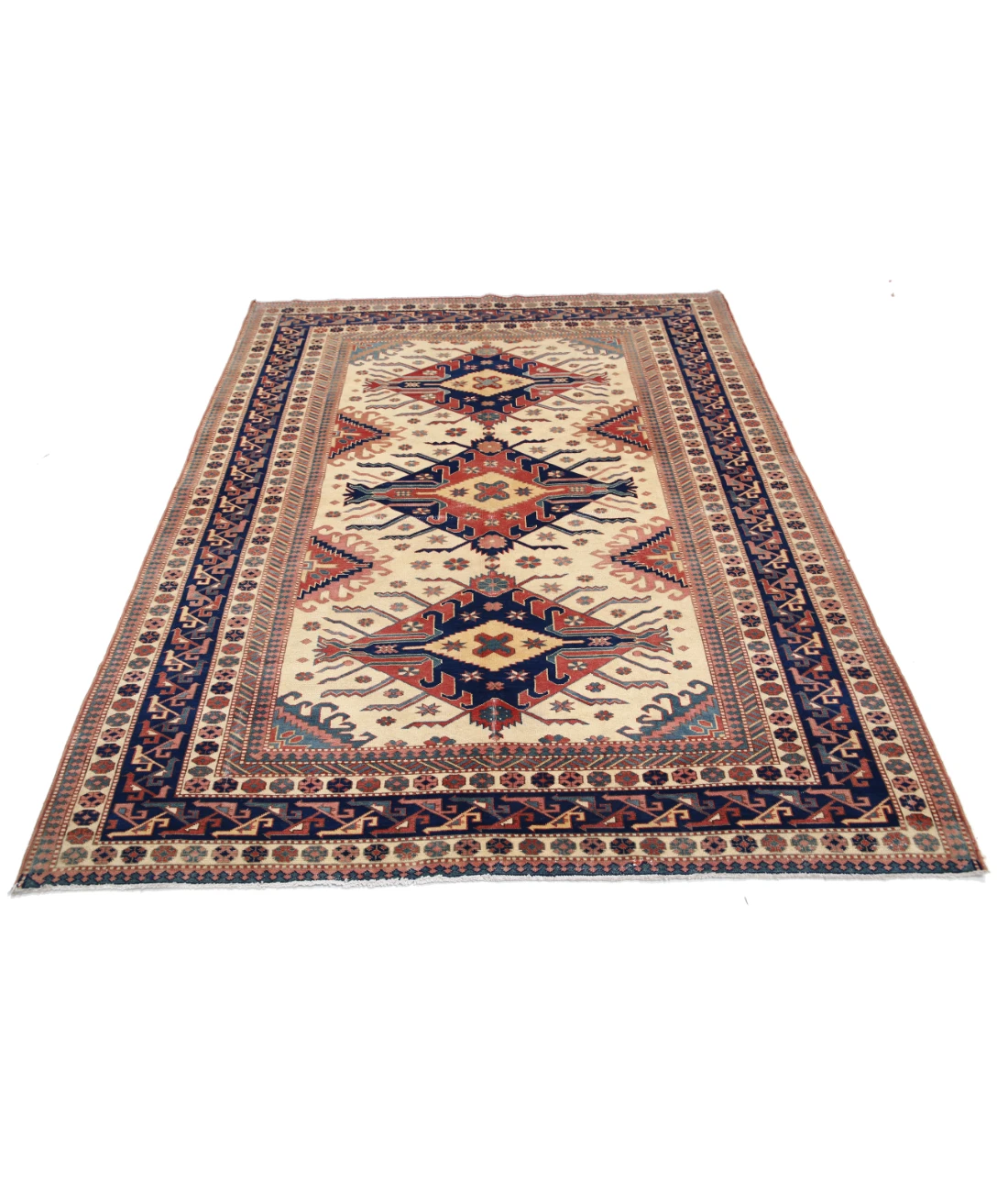 Shirvan 5'3'' X 6'9'' Hand-Knotted Wool Rug 5'3'' x 6'9'' (158 X 203) / Ivory / Blue