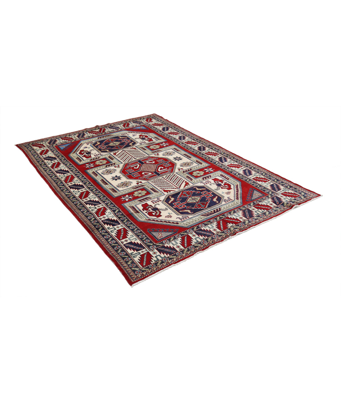 Shirvan 5'2'' X 7'6'' Hand-Knotted Wool Rug 5'2'' x 7'6'' (155 X 225) / Red / Ivory