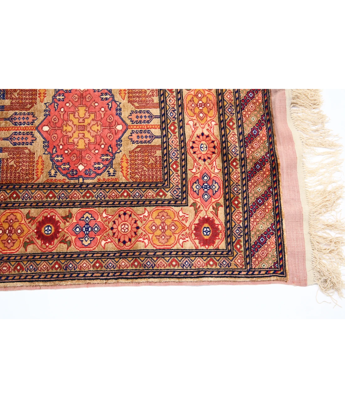 Silk-Tane 4'0'' X 5'3'' Hand-Knotted Wool-Silk Rug 4'0'' x 5'3'' (120 X 158) / Beige / Pink