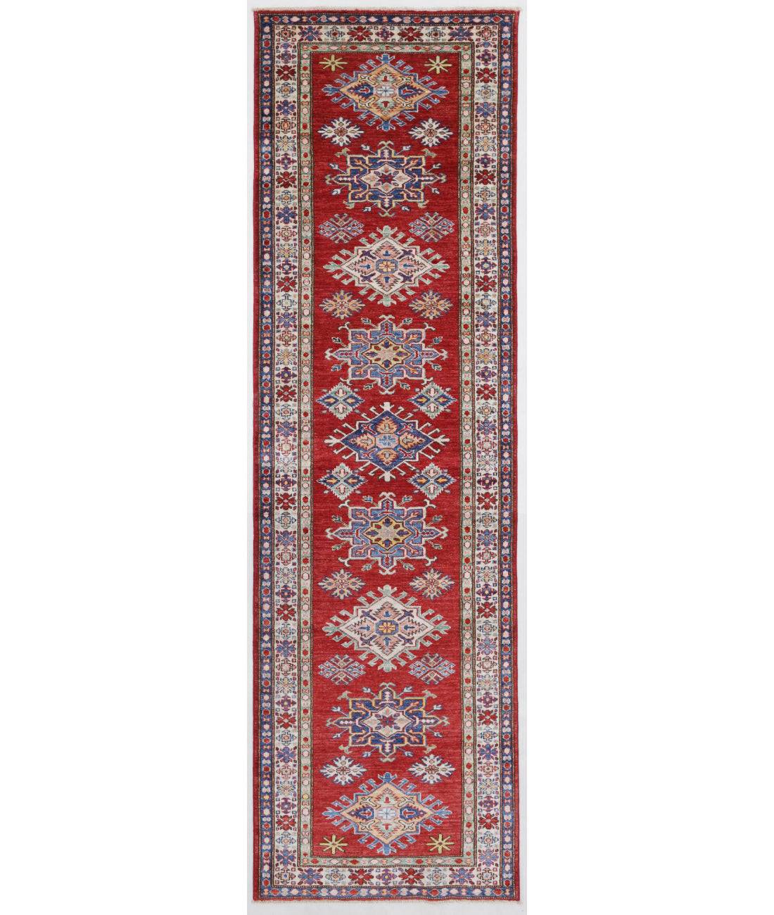 Kazak 2'8'' X 9'6'' Hand-Knotted Wool Rug 2'8'' x 9'6'' (80 X 285) / Red / Ivory