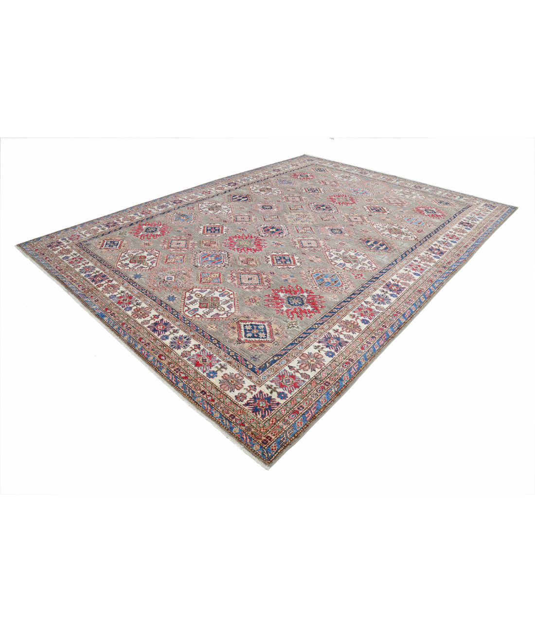 Kazak 9'10'' X 13'5'' Hand-Knotted Wool Rug 9'10'' x 13'5'' (295 X 403) / Grey / Ivory