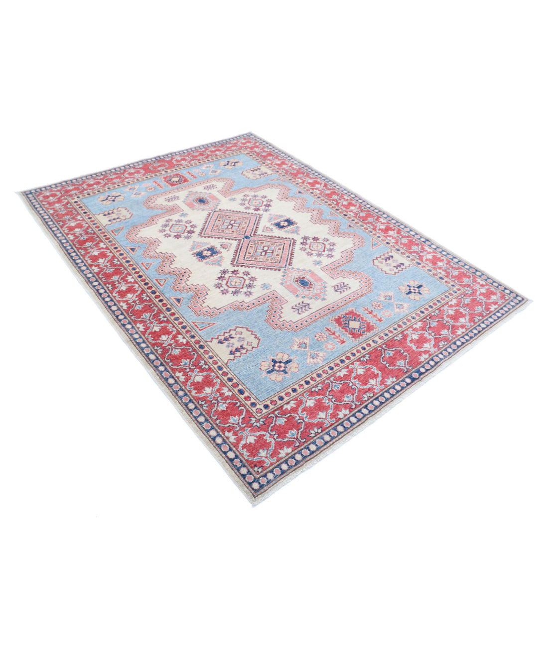 Kazak 5'1'' X 6'9'' Hand-Knotted Wool Rug 5'1'' x 6'9'' (153 X 203) / Teal / Red