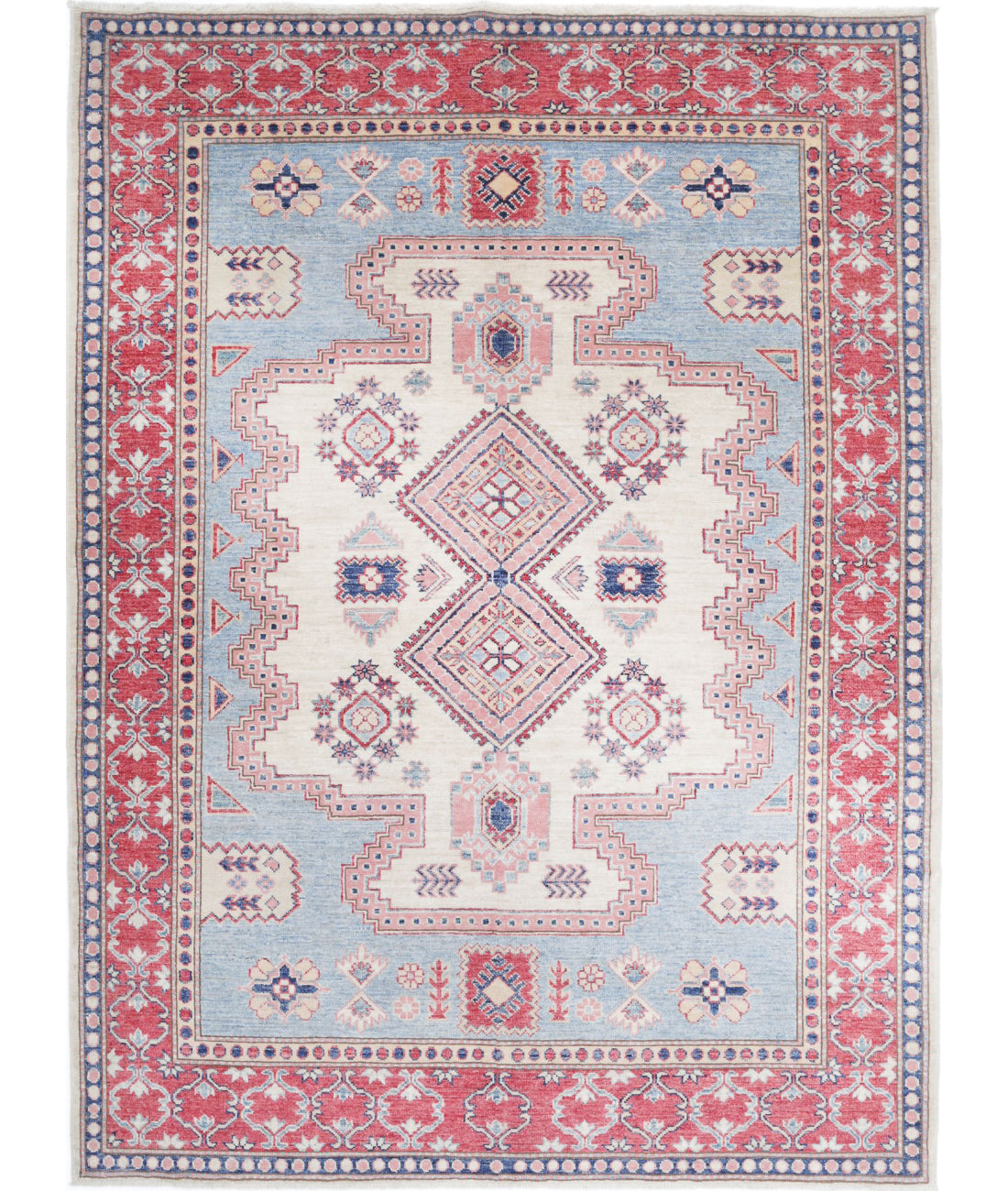 Kazak 5'1'' X 6'9'' Hand-Knotted Wool Rug 5'1'' x 6'9'' (153 X 203) / Teal / Red