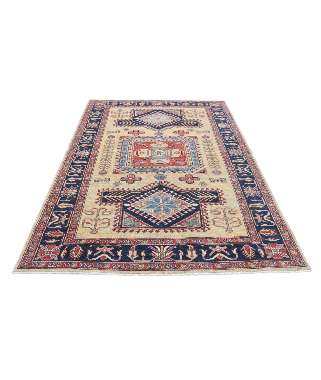 Kazak 5'7'' X 8'4'' Hand-Knotted Wool Rug 5'7'' x 8'4'' (168 X 250) / Gold / Blue