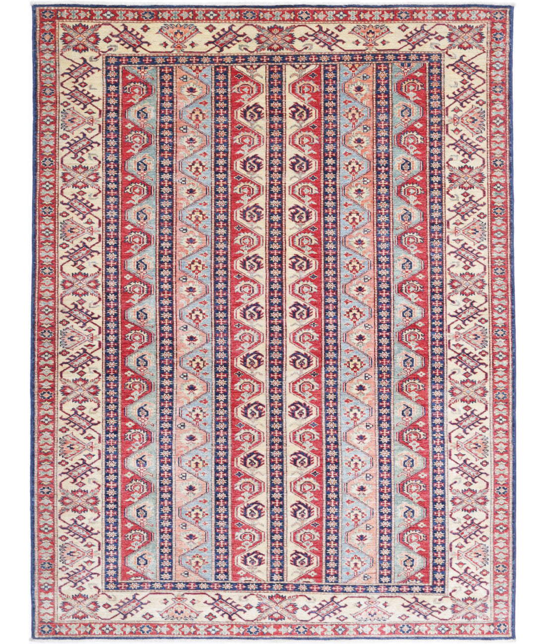 Kazak 5'6'' X 7'4'' Hand-Knotted Wool Rug 5'6'' x 7'4'' (165 X 220) / Blue / Ivory