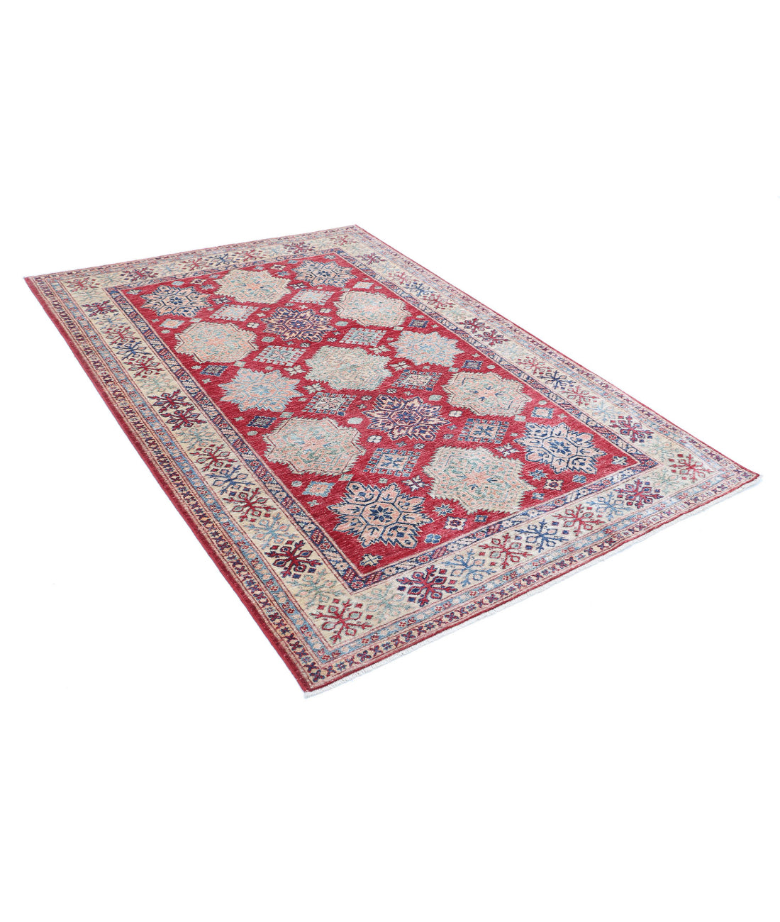 Kazak 5'3'' X 7'6'' Hand-Knotted Wool Rug 5'3'' x 7'6'' (158 X 225) / Red / Ivory