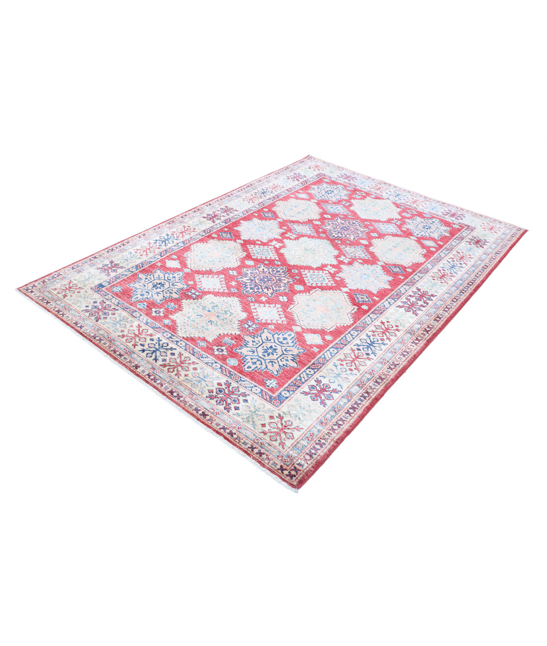 Kazak 5'3'' X 7'6'' Hand-Knotted Wool Rug 5'3'' x 7'6'' (158 X 225) / Red / Ivory