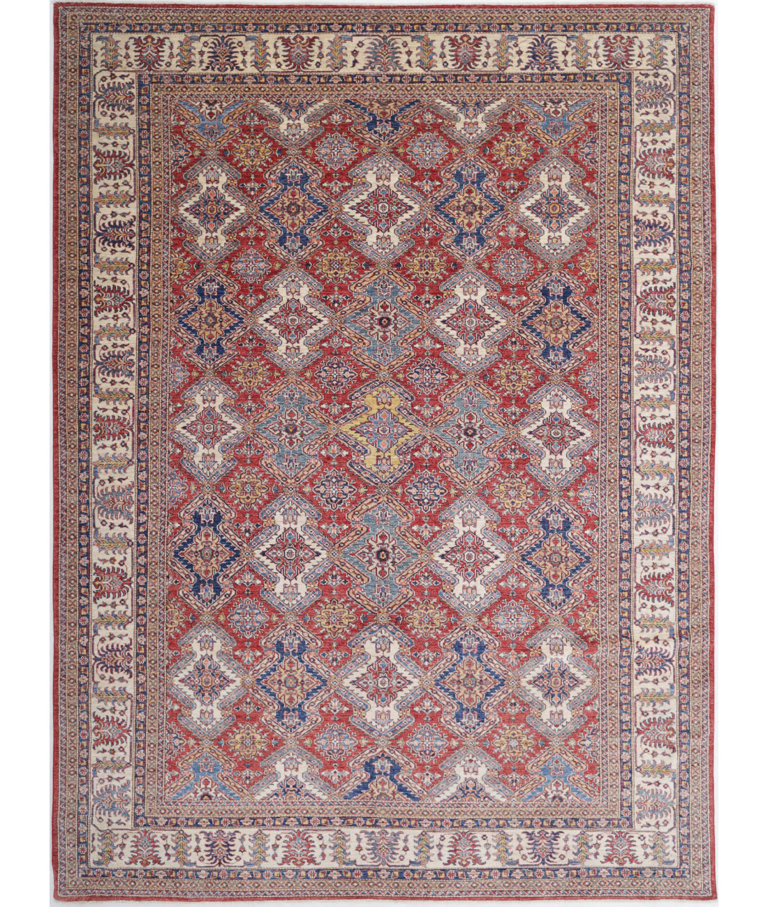 Kazak 9'10'' X 13'9'' Hand-Knotted Wool Rug 9'10'' x 13'9'' (295 X 413) / Red / Ivory