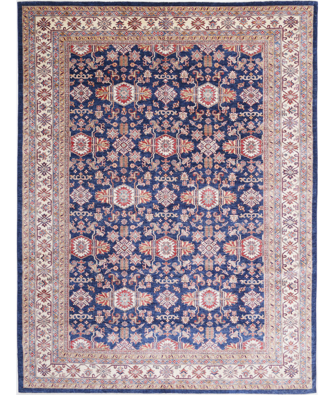 Kazak 8'11'' X 11'8'' Hand-Knotted Wool Rug 8'11'' x 11'8'' (268 X 350) / Blue / Ivory