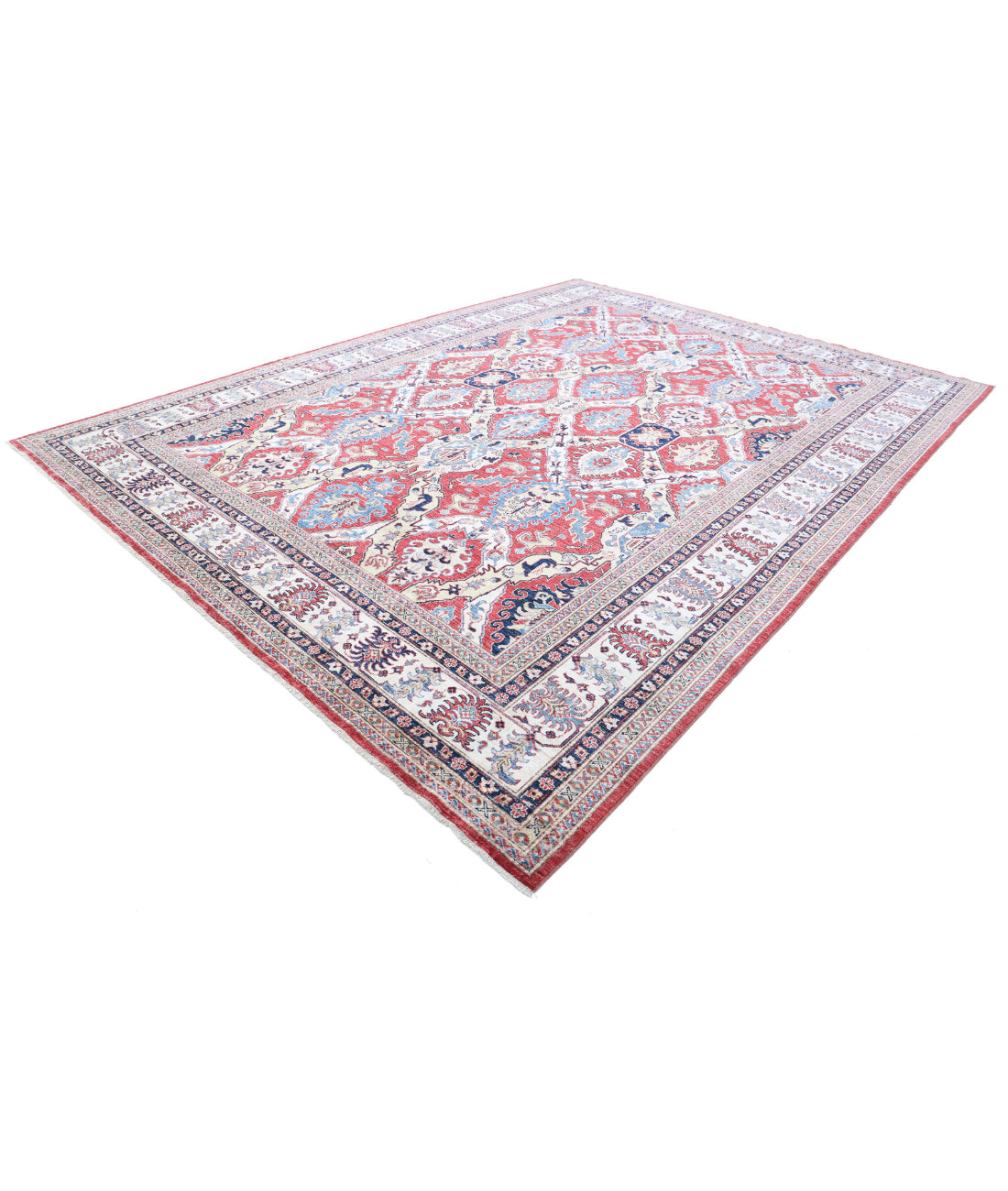 Kazak 9'11'' X 13'6'' Hand-Knotted Wool Rug 9'11'' x 13'6'' (298 X 405) / Red / Ivory