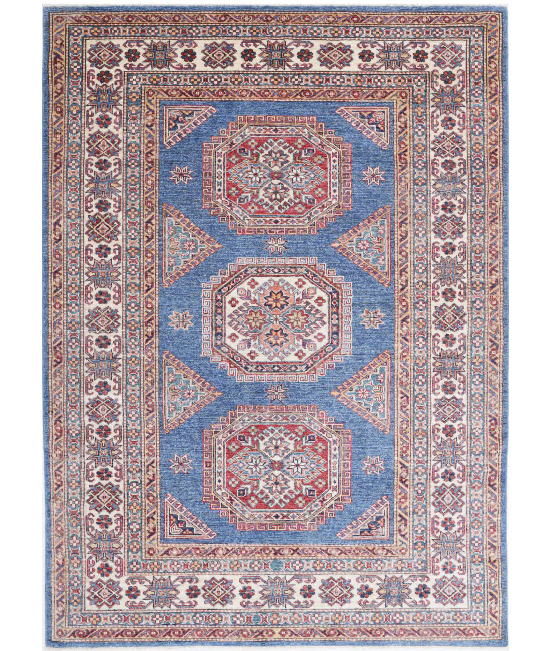 Kazak 4'10'' X 6'10'' Hand-Knotted Wool Rug 4'10'' x 6'10'' (145 X 205) / Blue / Ivory