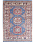 Kazak 4'10'' X 6'10'' Hand-Knotted Wool Rug 4'10'' x 6'10'' (145 X 205) / Blue / Ivory