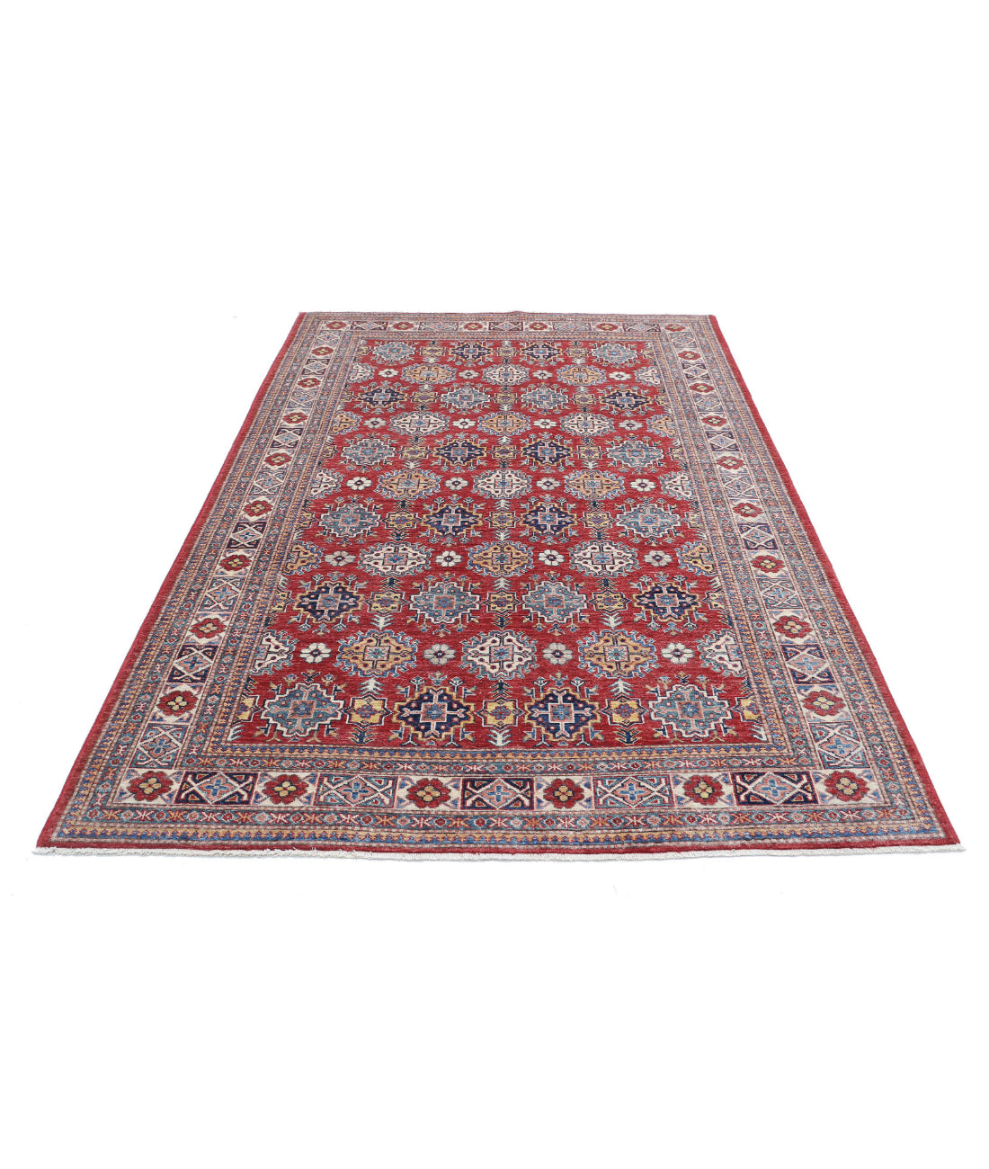 Kazak 5'4'' X 8'2'' Hand-Knotted Wool Rug 5'4'' x 8'2'' (160 X 245) / Red / Ivory