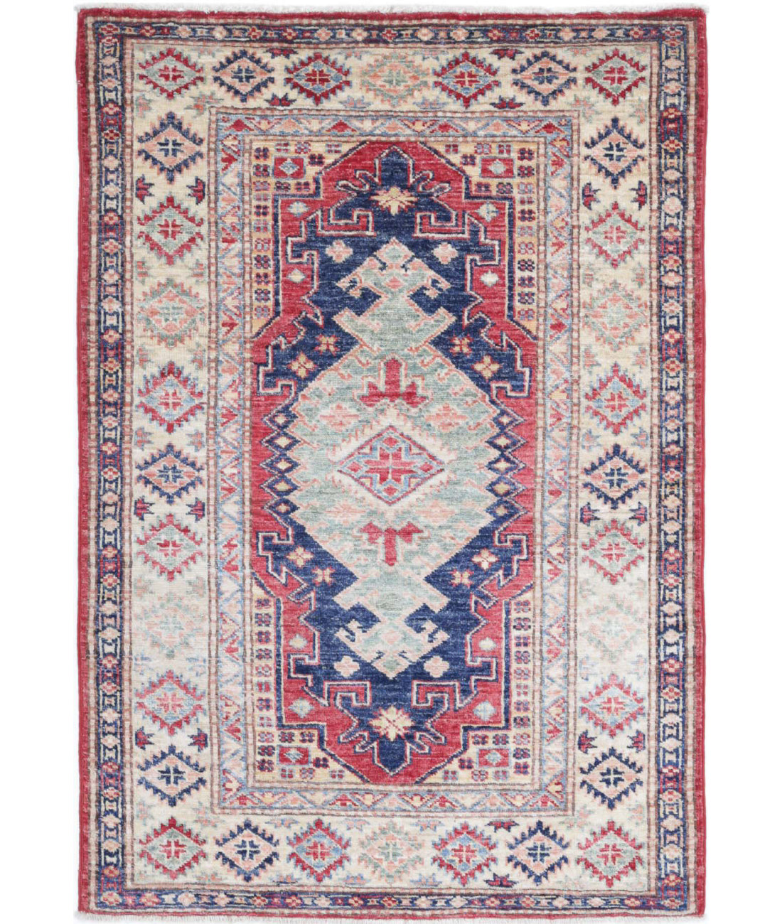 Kazak 2'9'' X 4'1'' Hand-Knotted Wool Rug 2'9'' x 4'1'' (83 X 123) / Red / Ivory