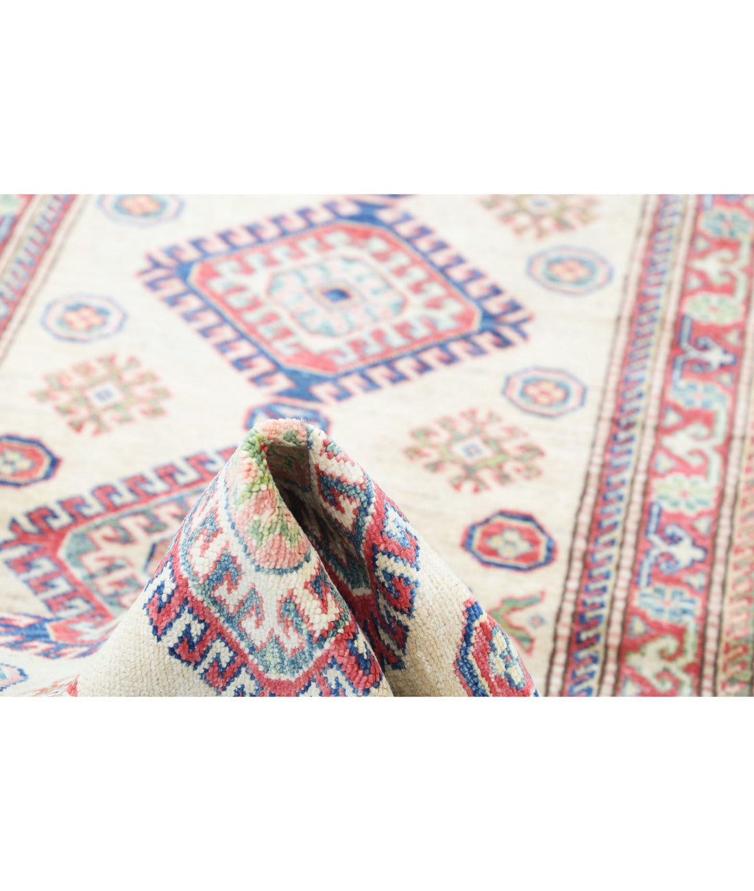 Kazak 2'7'' X 6'2'' Hand-Knotted Wool Rug 2'7'' x 6'2'' (78 X 185) / Ivory / Red