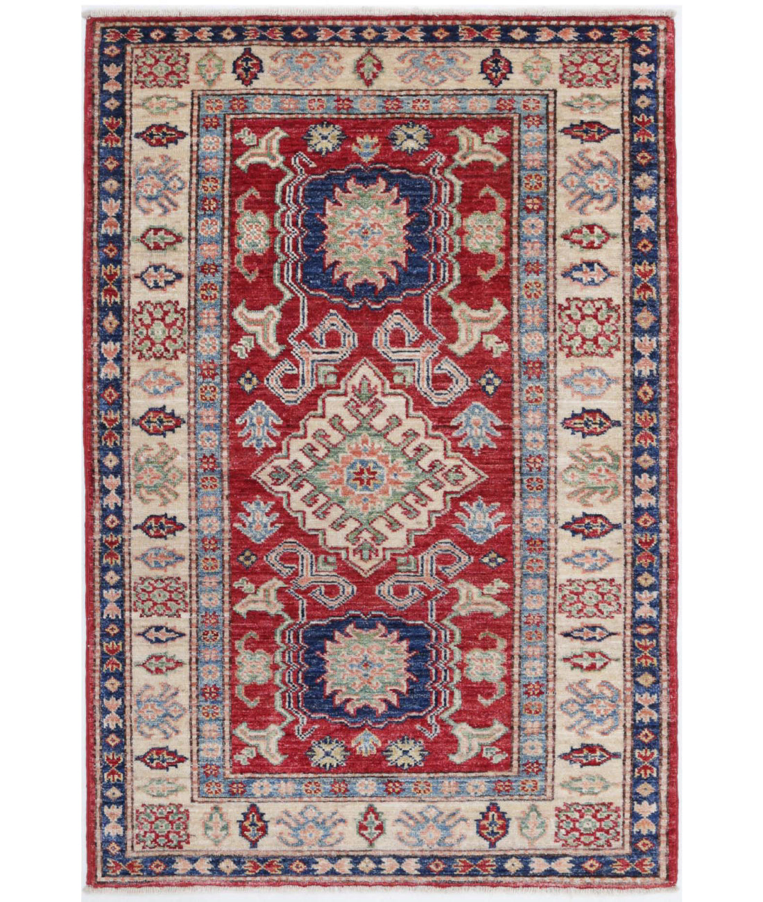 Kazak 2'9'' X 4'2'' Hand-Knotted Wool Rug 2'9'' x 4'2'' (83 X 125) / Red / Ivory