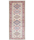 Kazak 2'4'' X 6'3'' Hand-Knotted Wool Rug 2'4'' x 6'3'' (70 X 188) / Ivory / Red