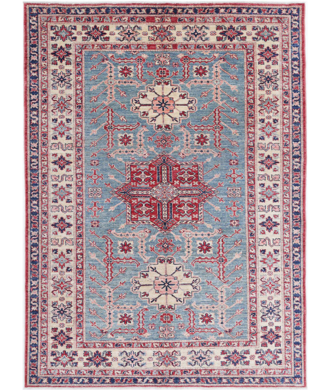 Kazak 4'9'' X 6'5'' Hand-Knotted Wool Rug 4'9'' x 6'5'' (143 X 193) / Blue / Ivory