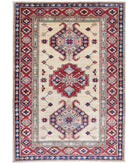 Kazak 2'10'' X 4'0'' Hand-Knotted Wool Rug 2'10'' x 4'0'' (85 X 120) / Ivory / Red